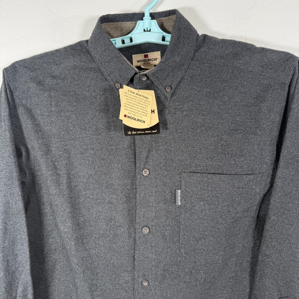 Woolrich Shirt Mens Medium Gray Flannel Chamois Cloth Outdoor Hiking Camp New